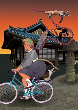 korean girl with cats