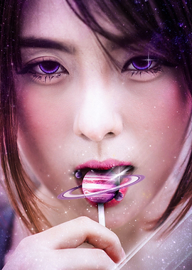 Woman licking planet