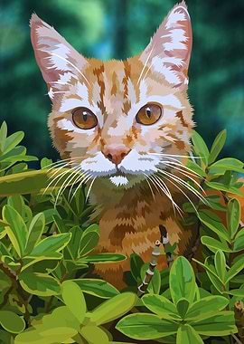 Cat hiding in bushes