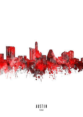 austin watercolor red