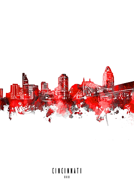 cincinnati watercolor red