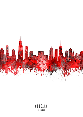 chicago watercolor red