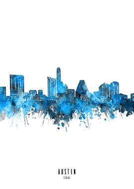 austin watercolor blue