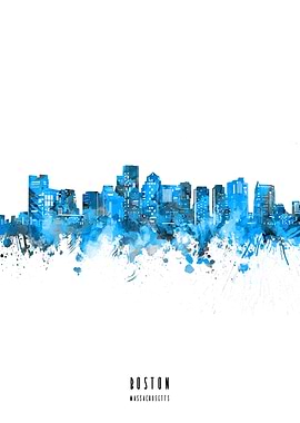 boston watercolor blue