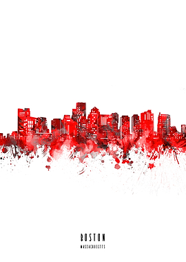 boston watercolor red