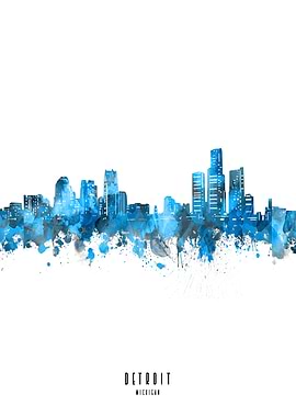 detroit watercolor blue