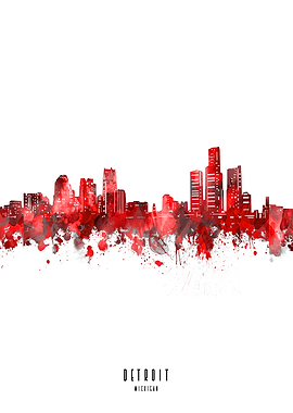 detroit watercolor red