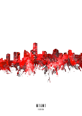 miami watercolor red