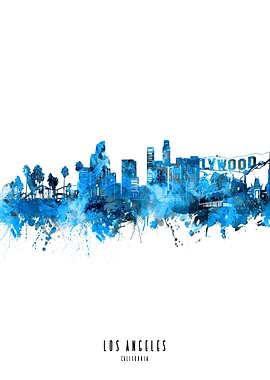 los angeles watercolor blu