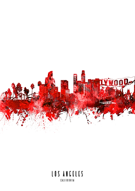 los angeles watercolor red