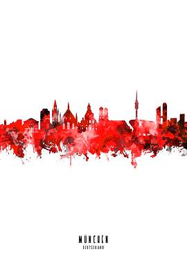 munich watercolor red