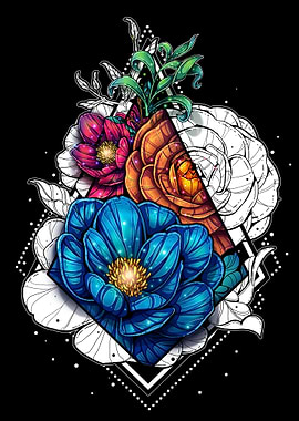 Half colored flowers 10