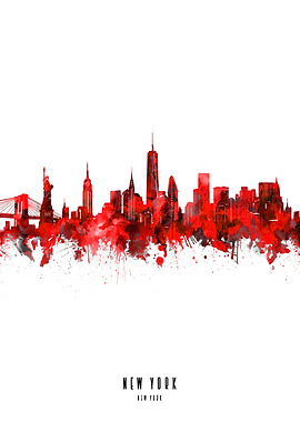 new york watercolor red
