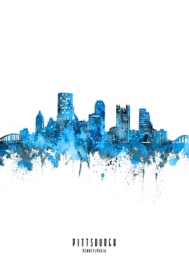 pittsburgh watercolor blue