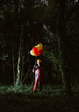 Creepy clown man standing