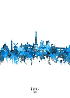 paris watercolor blue