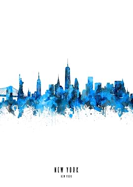 new york watercolor blue