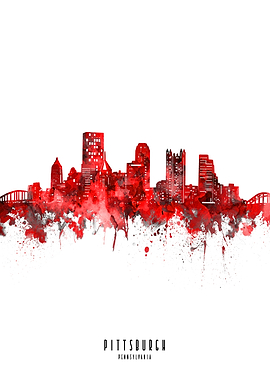 pittsburgh watercolor red