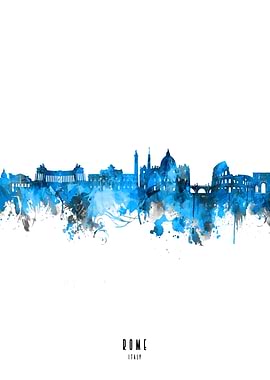 rome watercolor blue