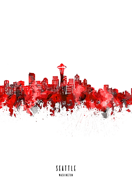 seattle watercolor red