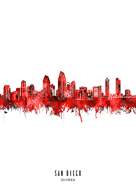 san diego watercolor red