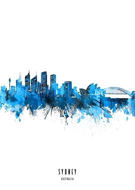 sydney watercolor blue