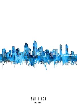 san diego watercolor blue
