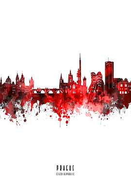 prague watercolor red