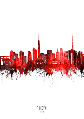 tokyo watercolor red