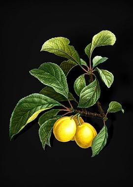 Ripe Plums on a Branch