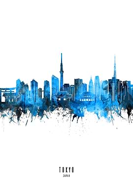 tokyo watercolor blue