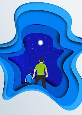 father son paper cut art