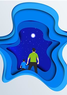 Father and son paper art