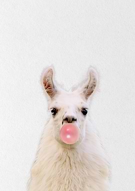 cute llama with bubblegum