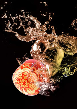 apples carved water splash