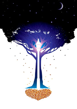 Street lamp and oak tree