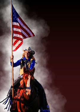 Woman Rides American flag