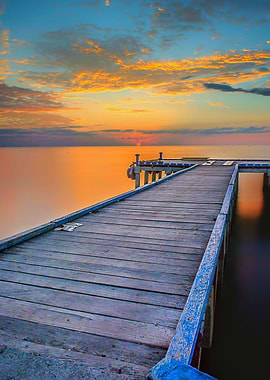 Sunset and Wooden Port