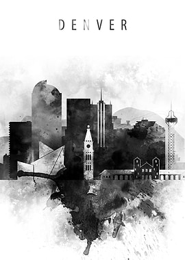 Denver Black City Skyline