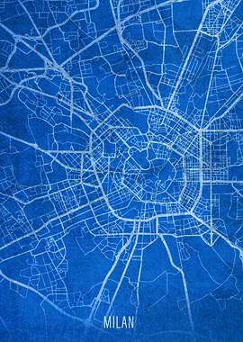 Milan City Street Map Blue