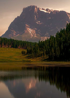 mountain and lake