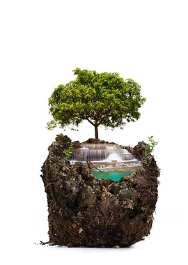 Waterfall island on white