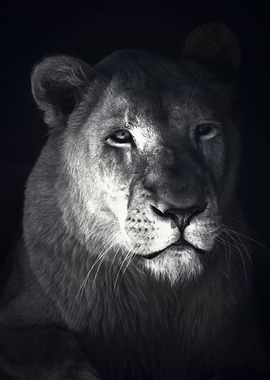 Lion head black and white