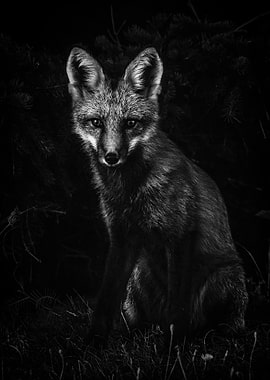 wild fox black and white