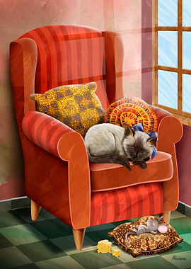 Sleeping cat and mouse