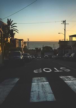 Road to beach in sunset