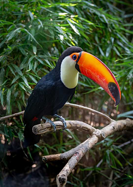 A toucan laid on a tree br