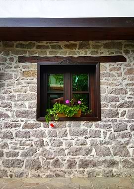 A wooden window on a wall