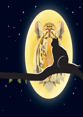 the cat and full moon