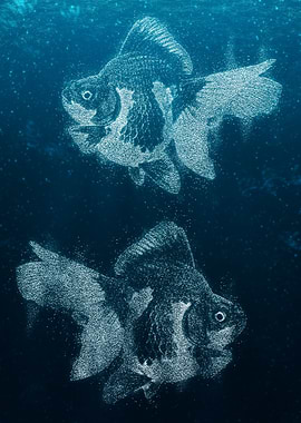 Koi fish swim together